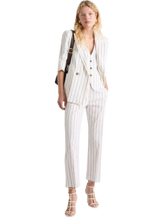 Marella Linen Γυναικείο Σακάκι Λευκό