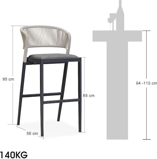 Outdoor Bar Stools Made of Aluminum with Gray Cushion 2 Pieces