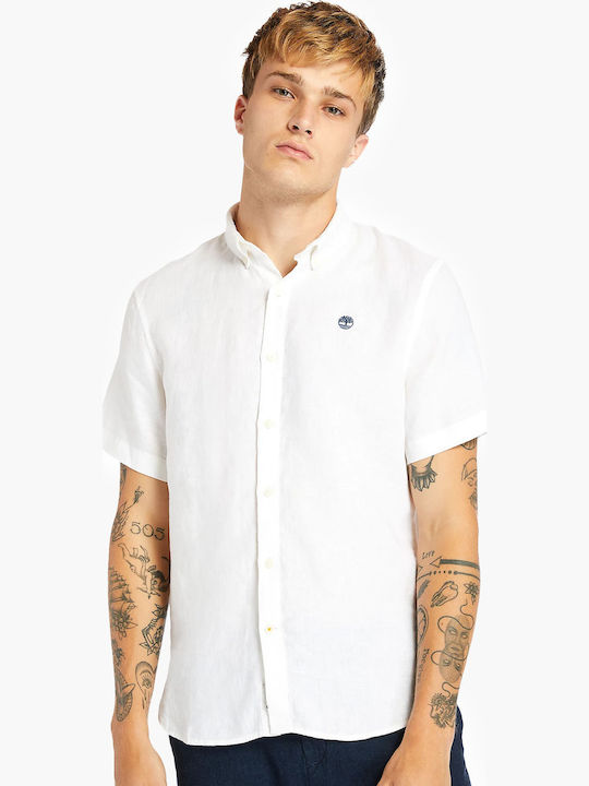 Mill River Short-sleeved Linen Shirt White