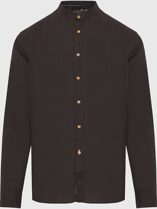 Long Sleeve Linen Shirt in Regular Fit Black