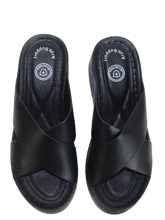 Γυναικεία Ανατομικά Σανδάλια Flatforms Μαύρα