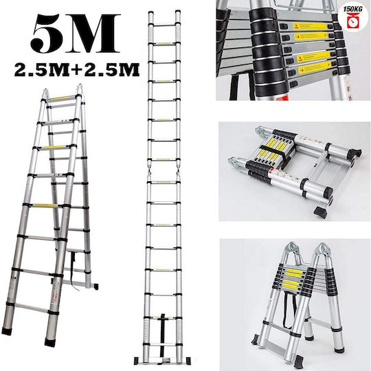 Factory Telescopic Aluminum Ladder Single 16 Steps Maximum Height 5m