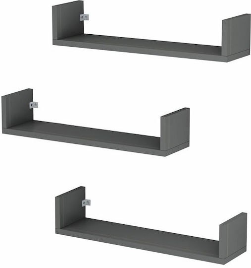 Dark Anthracite Wall Shelves (3 Pieces) 60x15x12cm