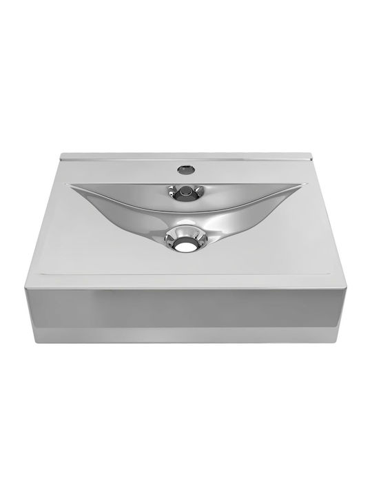 vidaXL Aufgesetztes Waschbecken Keramik 60x46x16cm Silber