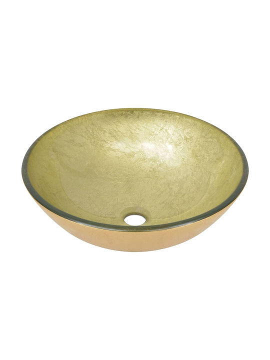 vidaXL Countertop Sink Glass 42x42x14cm Gold