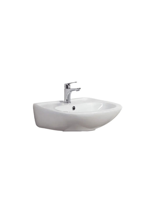 Tema Wall-Mounted Drop-In Porcelain Bathroom Sink 55x45cm White