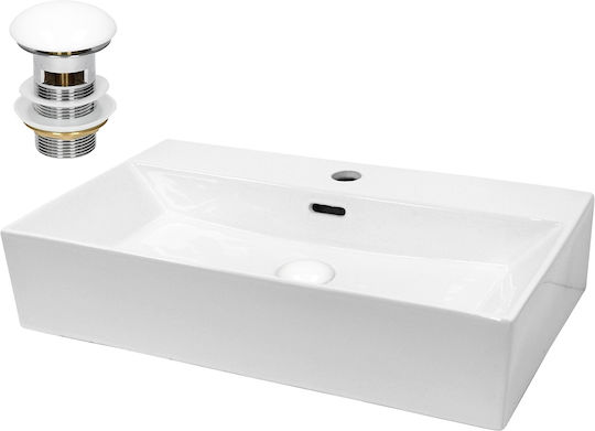 ECD Germany Wall Mounted Countertop Sink Ceramic 60.5x36.5x13cm White