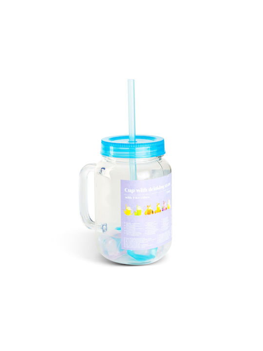 Pahar Pentru Apă Din Plastic Albastru Cu Pai 550ml
