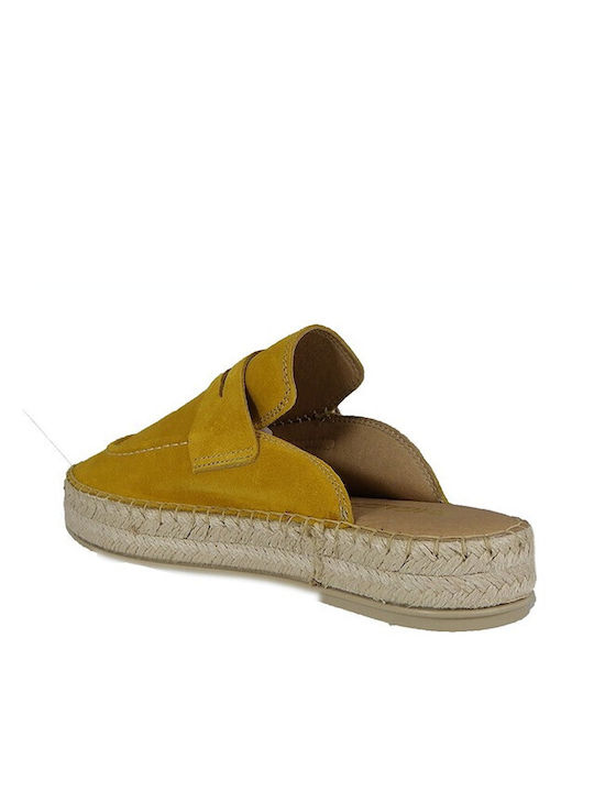 Flat Mules de Piele Dama în Culoare Galben