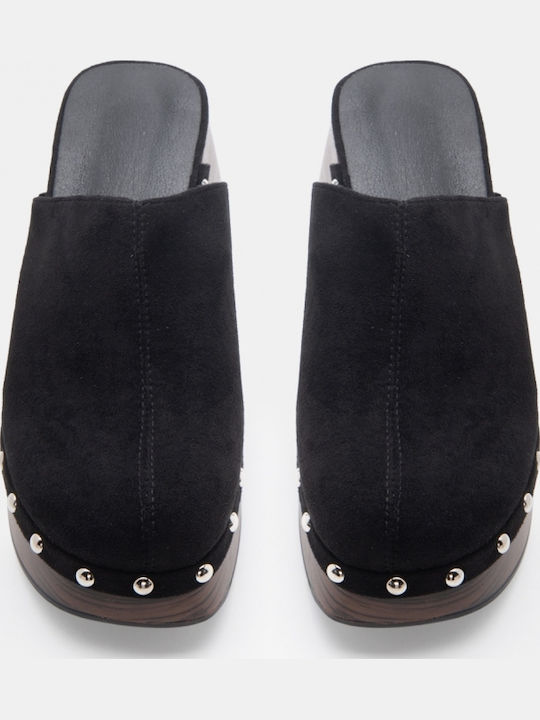 Suede Mules With High Heel In Black Colour