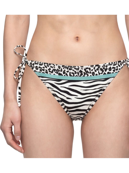 Virgo Bikini Slip με Κορδονάκια Εκρου- Μαυρο- Σιελ