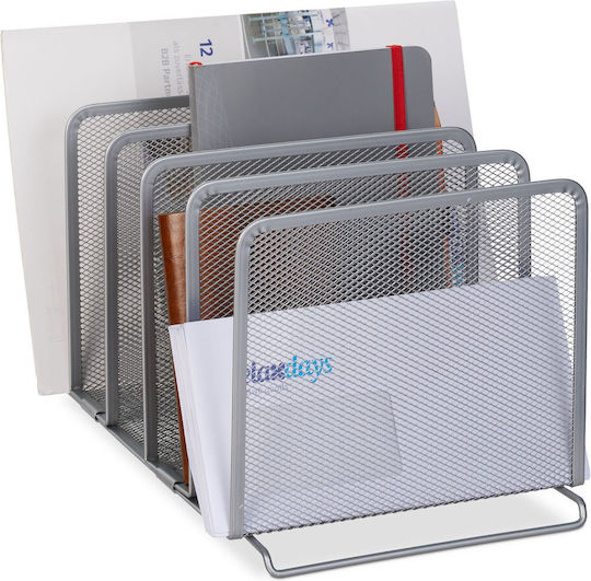 Relaxdays Metall Dokumentenhalter 5 Fächer Silber 19x37,5x20,5cm