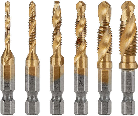 Geko Set 6 Burghie HSS De Titan Cu Cap Hexagonal Pentru Metal