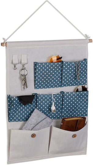 Relaxdays Hanging Organizer 7 Compartments Blue Cream Light Brown 60x2x39 Cm