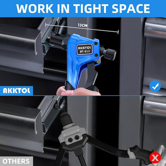Clește Pentru Nituri Akktol Set Complet Nituri Filetate 4 Mandrine M3 M4 M5 M6 100 Piulițe Incluse Clește Din Oțel Aliat Mâner Ergonomic Antialunecare Cutie De Transport Pentru Table Metalice Mobilier Metalic Diy