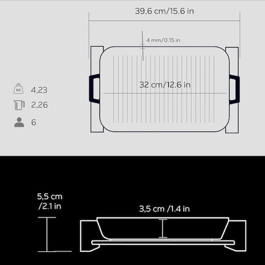 Tavă Grill Din Fontă 32 X 26 Cm Cu Bază Din Lemn Lava