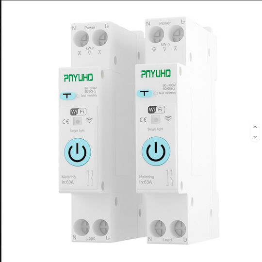 Wi-Fi Smart RCBO 63A DIN Rail with Residual Current Relay 30mA Consumption Meter kWh Overvoltage Under Voltage and Overcurrent Protection Tuya Smart