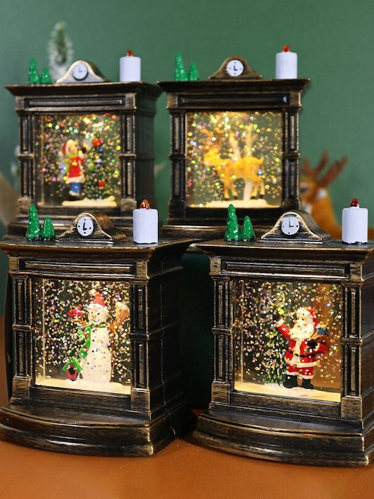Decoratiune Iluminată Șemineu cu Ren pe Baterii 8.5x6.5x11.5cm