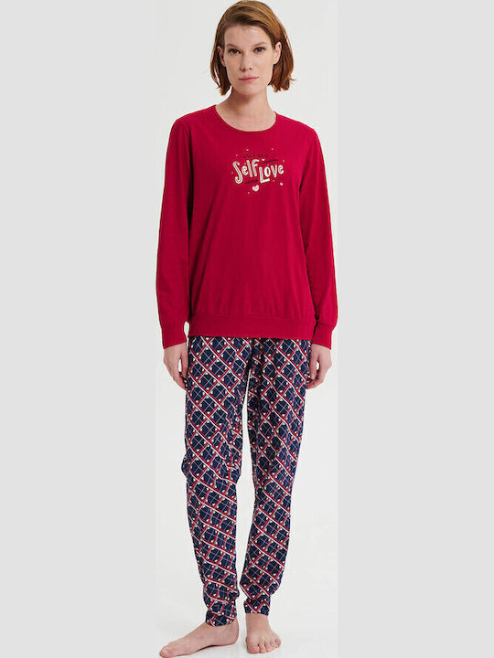 Vamp Winter Damen Pyjama-Set Rot