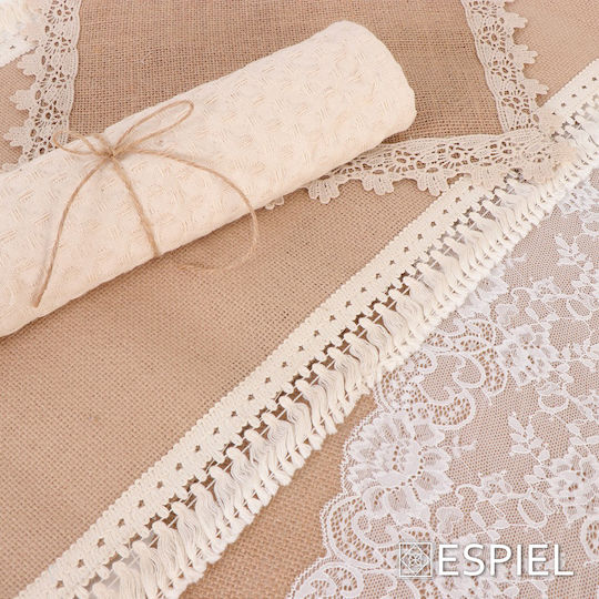 Espiel Ράνερ με Δαντέλα Μπεζ / Λευκό 30x180εκ.