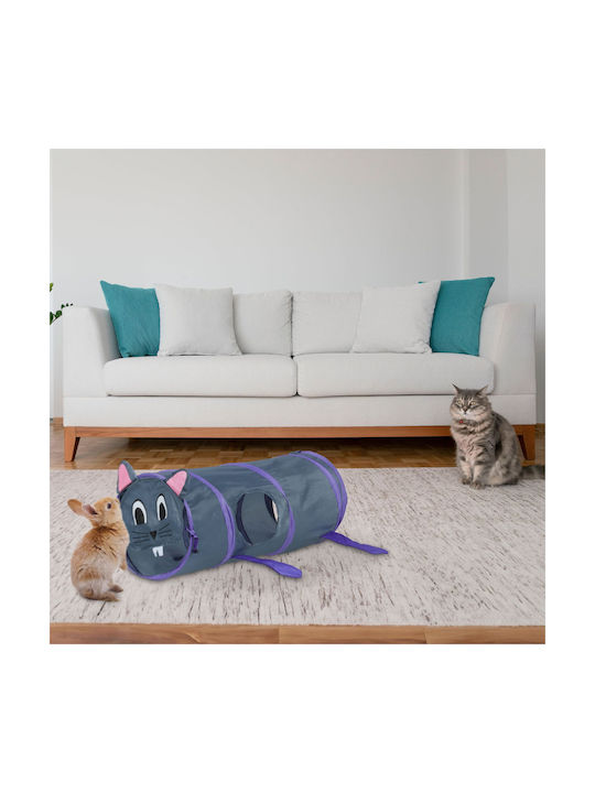 Relaxdays Cat Tunnel Mouse Design Grey Burgundy 63x26cm Set Carrying Bag