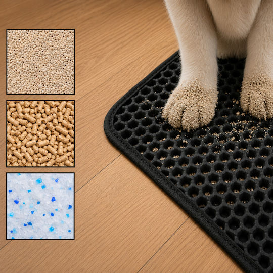Covoraș De Litter Pentru Pisici Zola Xxl Dublu Tip Miere Anti-Alunecare Rezistent La Apă 75 X 55 Cm Negru