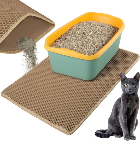 Covoraș De Litter Pentru Pisici Zola XXL Dublu Tip Pană De Miere Antiderapant Rezistent La Apă 75 X 55 Cm Bej