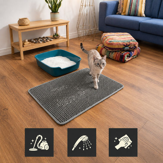 Covoraș De Litter Pentru Pisici Zola XXL Dublu Tip Plasă De Albine Antiderapant Impermeabil 75 X 55 Cm Gri