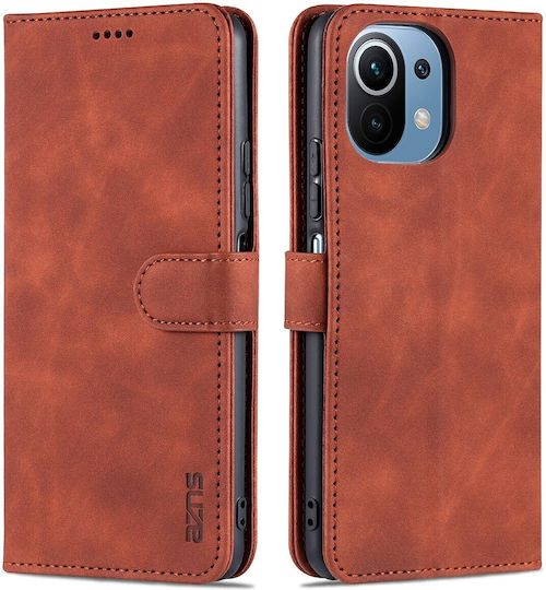 Azns Xiaomi Mi 11 Lite 4G Mi 11 Lite 5G Skin Feel Calf Texture Horizontal Flip Book Mobile Phone Case Brown