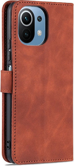 Azns Xiaomi Mi 11 Lite 4G Mi 11 Lite 5G Skin Feel Calf Texture Horizontal Flip Book Mobile Phone Case Brown
