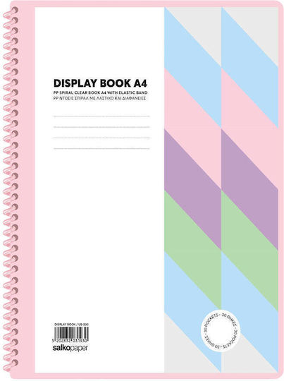 Salko Spiral Pp A4 Clipboard With Elastic 40 Plastic Sleeves Pastel Colours 1 Piece