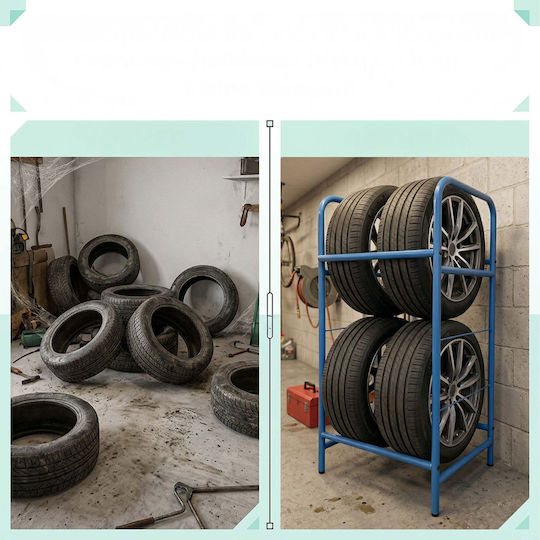 Relaxdays Steel Tire Rack Blue 106x46x53 Cm