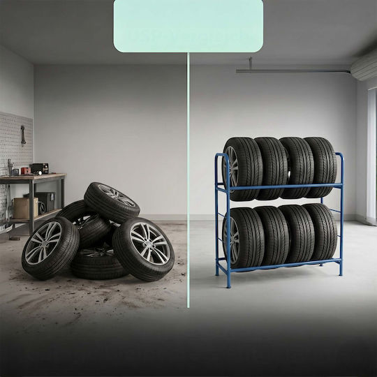 Relaxdays Steel Tire Rack Blue 106x46x106 Cm