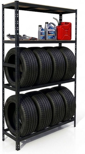 Relaxdays Suport Pentru Anvelope 2 Rafturi Negru 180x40x110 Cm Capacitate 150 Kg Pe Nivel