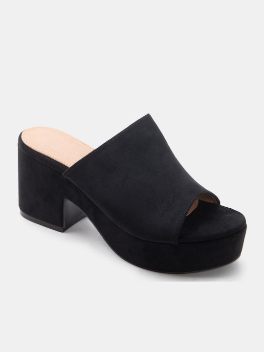 Suede Damen Pantoletten mit Hoch Absatz in Schwarz Farbe