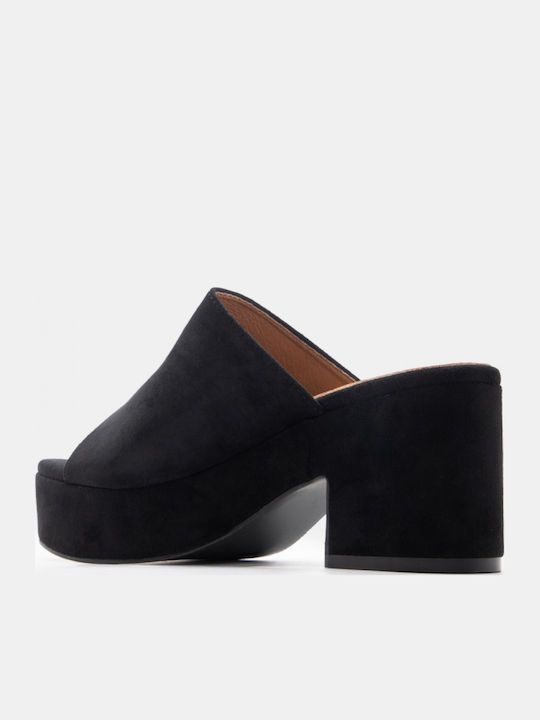 Suede Damen Pantoletten mit Hoch Absatz in Schwarz Farbe