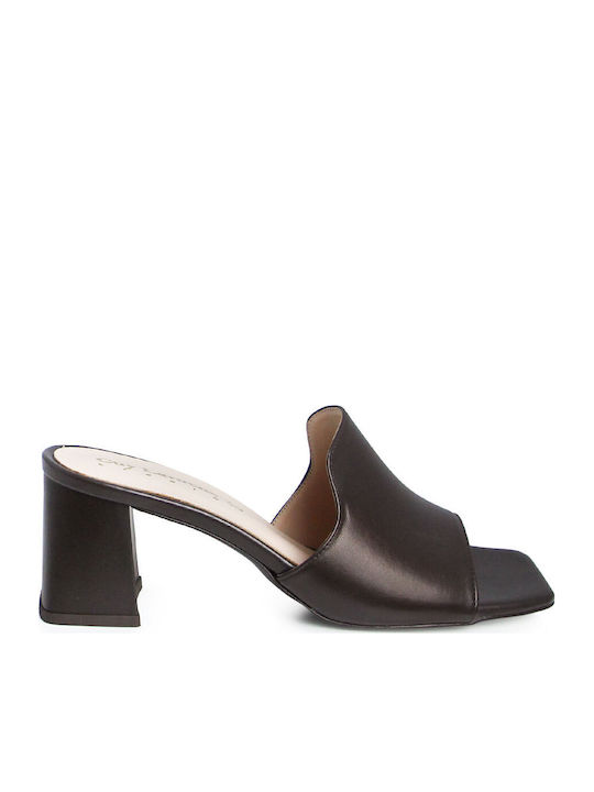 Leather Mules with Low Heel in Brown Colour