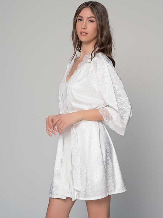 Milena by Paris Καλοκαιρινή Νυφική Γυναικεία Σατέν Ρόμπα Ιβουάρ