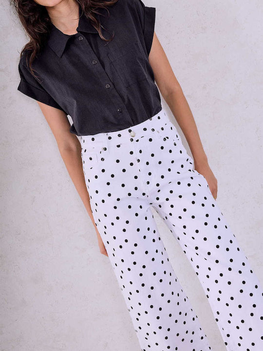 Celestino Women's Jeans Wide Leg Polka Dot Loose Fit White