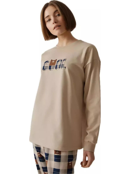 Minerva Winter Women's Cotton Pyjama Set Beige