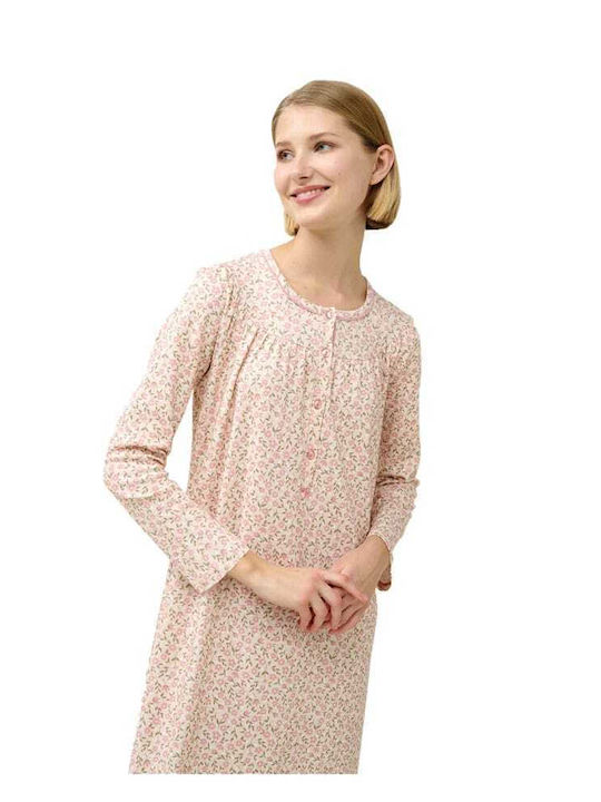 Vamp Χειμερινό Βαμβακερό Γυναικείο Νυχτικό Pink Tan
