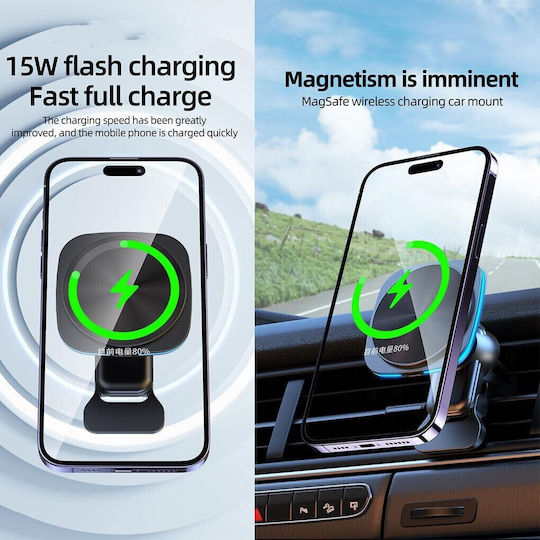 Încărcător Auto Wireless Telefon Alista Home Stație de Încărcare Auto Magnetică 15W 7 X 7 X 6,3 Cm Compatibil iOS Android Negru