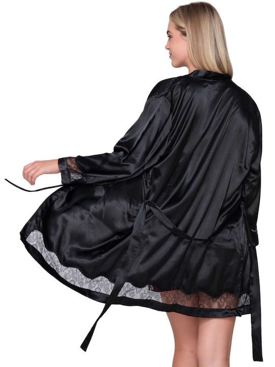 Luna Pentru Femei Satin Halat Neagră