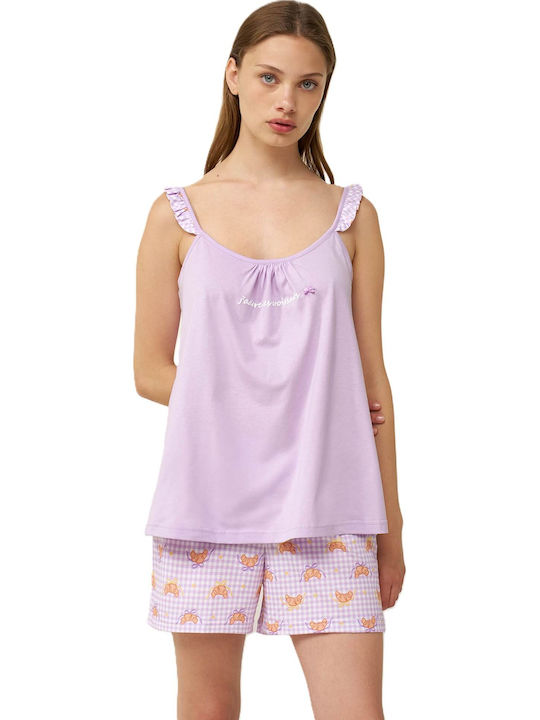 Vamp Vamp Damen Schlafanzug & Pyjamas Sommer Baumwollenes Babydoll Flieder
