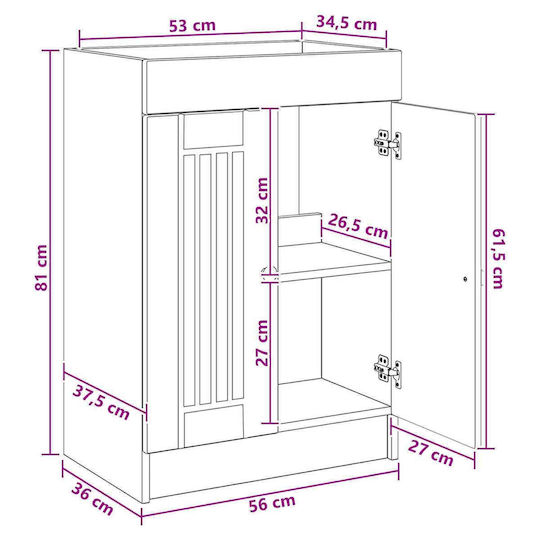 vidaXL Πάγκος χωρίς Νιπτήρα Μ56xΒ37.5xΥ81cm Λευκό