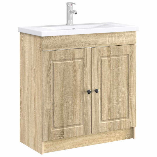vidaXL Badezimmer Waschtisch-Einheit M56xB37.5xH81cm Holzschatten Sonoma