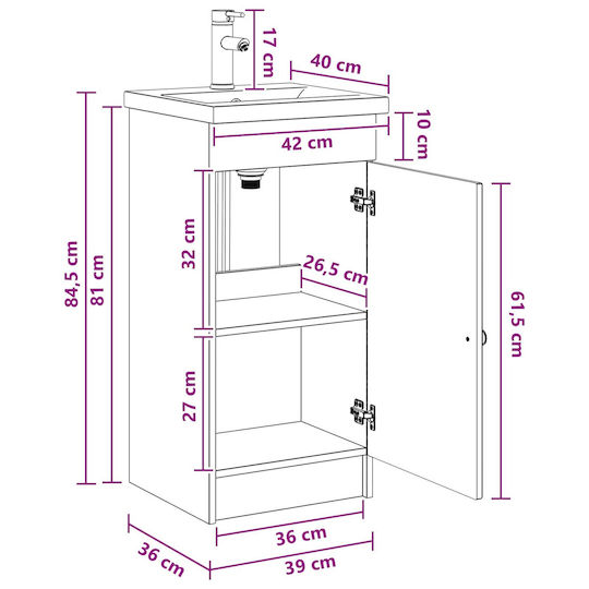 vidaXL Badezimmer Waschtisch-Einheit mit Waschbecken & Spiegel M42xB40xH84.5cm Braun