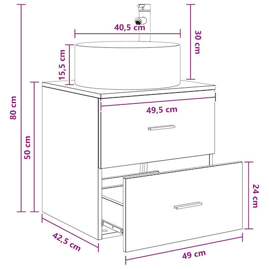vidaXL Πάγκος με Νιπτήρα Μ49.5xΒ44.5xΥ65.5cm Λευκό