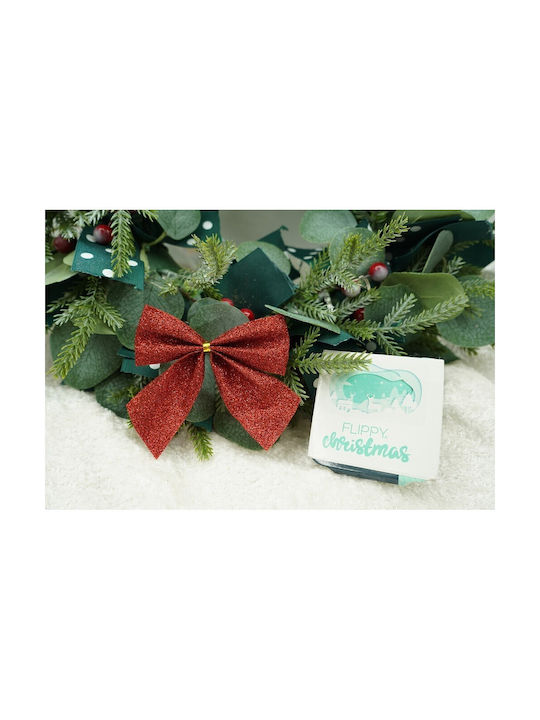 Set 6 Christmas Tree Bows Red Classic Glitter 8 X 9 Cm Polyester Alista Home