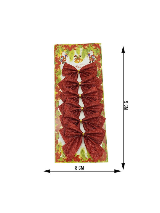 Set 6 Christmas Tree Bows Red Classic Glitter 8 X 9 Cm Polyester Alista Home